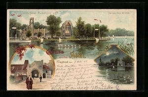 Lithographie Treptow, Gasthaus Abtei, Wasserpartie bei Vollmond 1901  - Picture 1 of 2