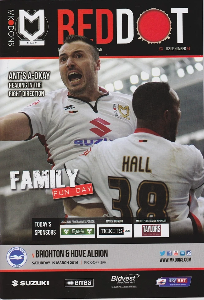 MK Dons v Brighton and Hove Albion. Season 2015/16. Ref: A3Y 2295 NM (3)c - Image 1 of 1
