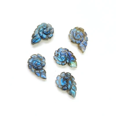 Natural Blue Fire Labradorite Shell Carving 14x20mm Gemstone Jewelry Making - Image 1 of 3