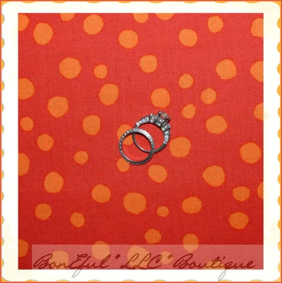 BonEful Fabric FQ Cotton Quilt Red Orange Bright Pumpkin Polka Dot Turtle Calico - Image 1 of 4