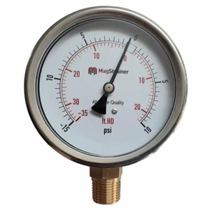 PRM 4" Compound Gauge, -15 to 10 psi, -35 to 20 ft.HD, 304 Stainless Steel - Picture 1 of 3
