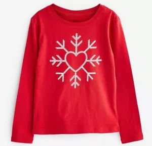 GAP Kids Valentine Sparkle Snowflake Heart Red Cotton Long SleeveTee Size L (10) - Picture 1 of 6