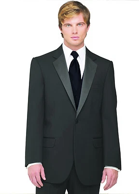 Sizes 34-50 Short 7-Piece Tuxedo Package w/Flat Front Pants, Navy Vest & Tie - Image 1 of 4