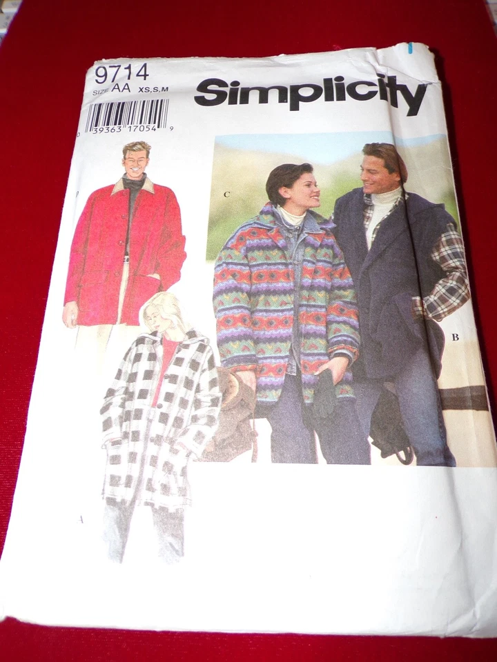 Simplicity 9714 Adult Unisex Vest Hoodie Coat Jacket Sewing Pattern Sizes XS S M