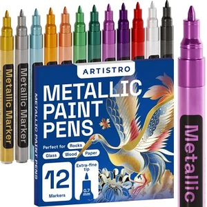 ARTISTRO Metallic Paint Pens for Rock Painting, Stone, Ceramic, Glass, Wood, ... - Picture 1 of 7