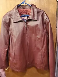 Chaqueta de Cuero EE. UU. Vintage Borgoña Cremallera Mujer/Hombre 4XL Chaqueta Universal - Imagen 1 de 5