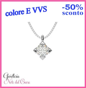 CIONDOLO PUNTO LUCE ORO BIANCO DIAMANTE NATURALE E VVS 0.35 CARATI CERTIFICATO - Imagen 1 de 4