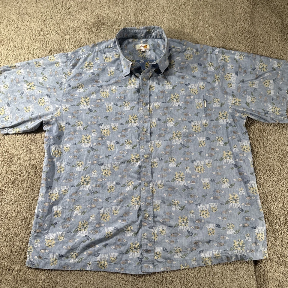 Camisa Mango Okinawa Original Para Hombre 5L Azul Inside Out Floral Hawaiana Japón Foto 1 de 4