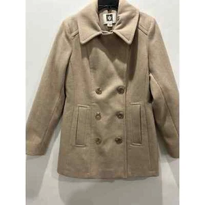 Anne Klein Wool Double Breasted Pea Coat Nude Beige Size S - Picture 1 of 5