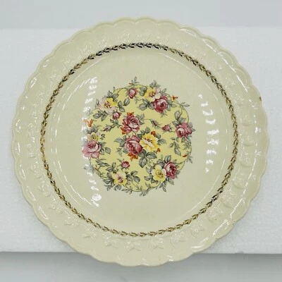 Plato de cena vintage Taylor Smith 10" marfil y floral #3144 Foto 1 de 4