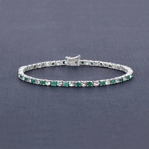 10Ct Round Lab Created Emerald & Diamond Tennis Bracelet 14K White Gold Finish - Picture 1 of 3