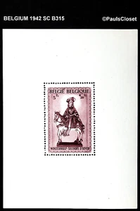 BELGIUM 1942 SC B315 SAINT MARTIN'S STATUE 5f+20f VIOLET BROWN P11½ MLH OG F/VF - Picture 1 of 2