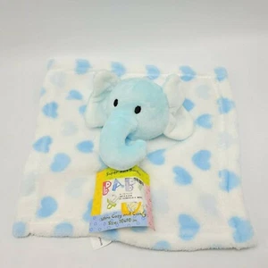 Elephant Plush Lovey Security Blanket Blue White Heart 9" Fleece Baby & U - Picture 1 of 5