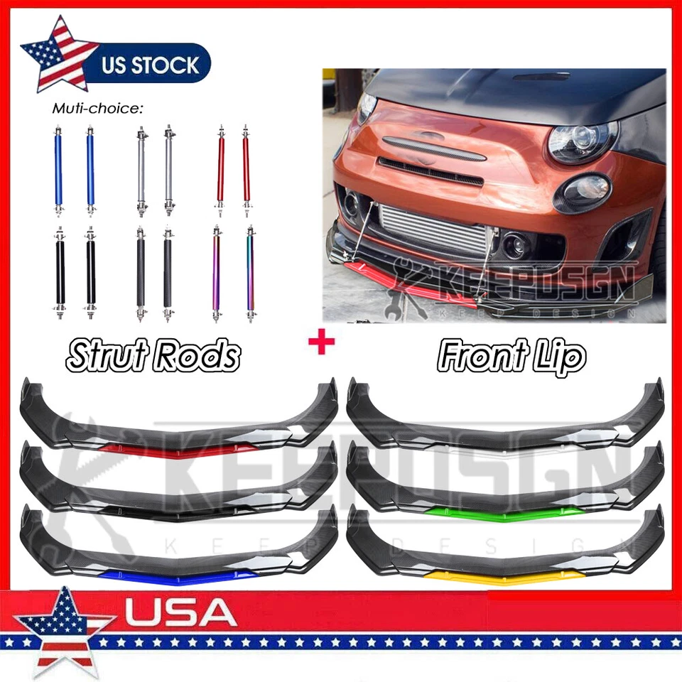 For Fiat 500 Abarth E X L CARBON FIBER Front Bumper Lip Splitter Body Kit Rods - Image 1 of 4