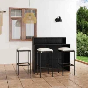 NNEVL 4 Piece Garden Bar Set with Cushions Black - Picture 1 of 11