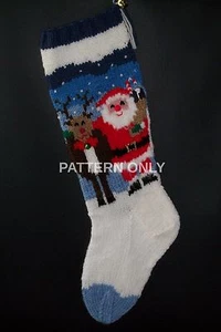 Pattern Only Hand Knitted SANTA AND RUDOLPH Christmas Stocking - Picture 1 of 2