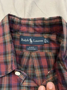 Polo Ralph Lauren Oxford Para Hombres L Botones Calce Clásico Rojo Cuadros Negro De Colección - Imagen 1 de 7