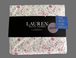 New Ralph Lauren Queen Sheet Set 4 PCS 100% Cotton Deep Fit Grey Pink Floral - Picture 1 of 5