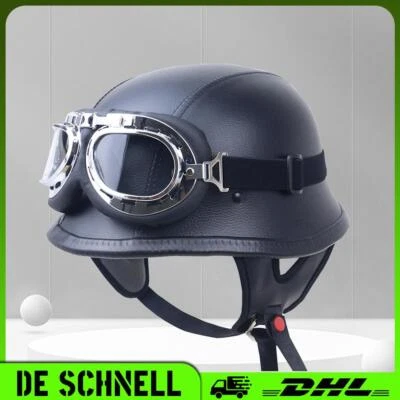 FIC Halbschalenhelm Wehrmachtshelm Motorrad Scooter mit Visier Brille M, L, XL