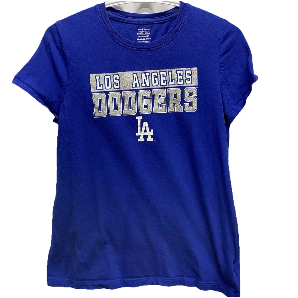 Los Angeles Dodgers Niñas XL 14-16 Camiseta Brillo Brillo Manga Corta Azul Foto 1 de 4