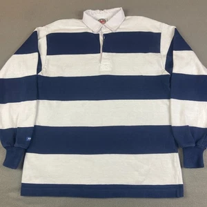 Barbarian Rugby Shirt Mens L Blue White Striped Heavy Cotton Polo Long Sleeve - Picture 1 of 10