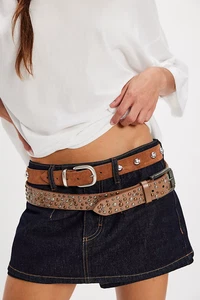 FREE PEOPLE Tough Type Embellished Belt in Saddle Studded Brown Size M/L RRP £32 - Picture 1 of 3
