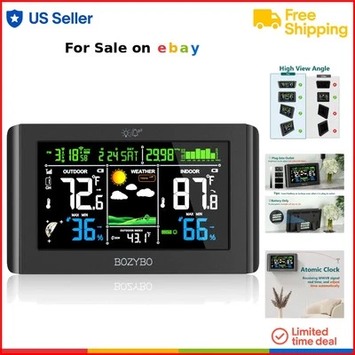 Weather Station Wireless Indoor Outdoor Thermometer Digital Atomic Clock - Image 1 of 4