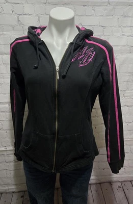 Sudadera con Capucha Harley Davidson Para Mujer Cremallera Completa De Colección M Rosa Rayas En Negro Motociclista Elastizada Foto 1 de 4