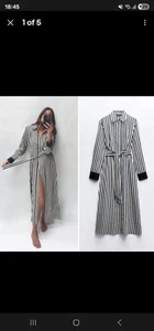 ZARA stripe Midi shirt Tunic Gr8 Kimono Abaya Button Belt side button S nautical - Picture 1 of 4