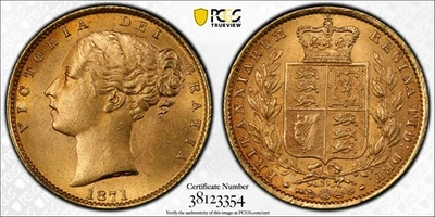Gran Bretaña, 1871 Victoria 1871 Soberana. PCGS MS 63. 8.767.000 de colección Foto 1 de 4