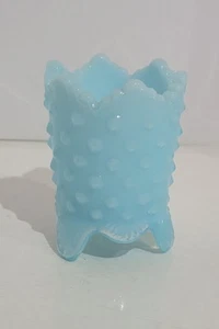 Vintage Fenton Milky Blue Peking 3-Footed Hobnail Glass Toothpick Holder - Picture 1 of 5