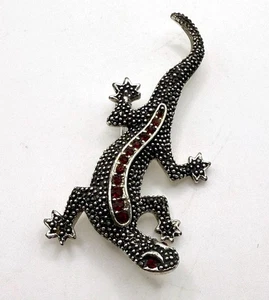 Vintage Emmons Eidechse Gecko Brosche silberfarben und dunkelroter Strass - Bild 1 von 10