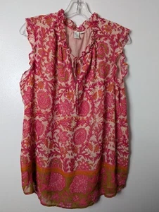 Joie Size XL Sleeveless Blouse Ruffle V Neck Tie Floral Metallic Boho Lined - Picture 1 of 9
