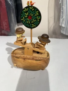 VTG Schmid Hand Carved Wooden Music Box  Plays Little Green Apples Works! - Picture 1 of 5