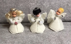 Vintage Konvolut 3 handgefertigte Engel Nadelspitze weiß Weihnachtsschmuck - Bild 1 von 14