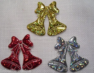 LOT de 3 APPLIQUES PAILLETÉES SCINTILLANT CLOCHES de NOËL - Assorties **30 mm** - Picture 1 of 1