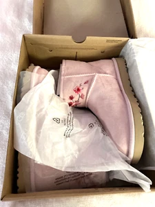 UGG New Mini Suede Embroidered Floral Light Pink Boots with Cherry Blossoms US 7 - Picture 1 of 13