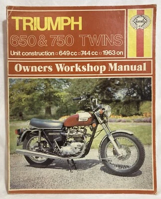Manual de taller del propietario de los gemelos Haynes Triumph 650 y 750 de colección ~ Jeff Clew ~ 1973 Foto 1 de 4