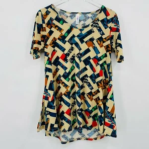 NUEVO Top Lularoe Perfect Talla T XXS Crema y Azul Geométrico Hoja Floral con Estampado - Imagen 1 de 6
