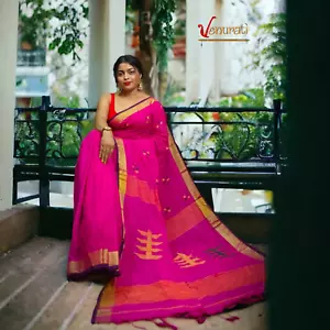 Khadi cotton handloom saree Soft Cotton Saree With Blouse Piece Handwoven Saree - Picture 1 of 1