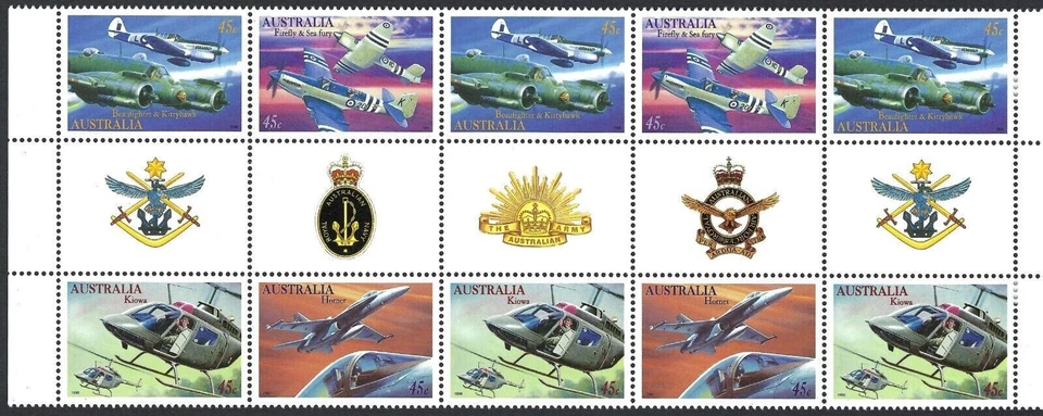 COMO NUEVO 1996 AVIACIÓN MILITAR PLAMES AVIÓN FOTO SELLO CANALÓN BLOQUE DE 10 Foto 1 de 1