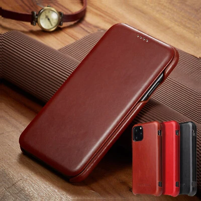 Funda delgada abatible de cuero real genuino para hombre para iPhone 11 Pro Max/Xs/Xr/8+ Foto 1 de 4