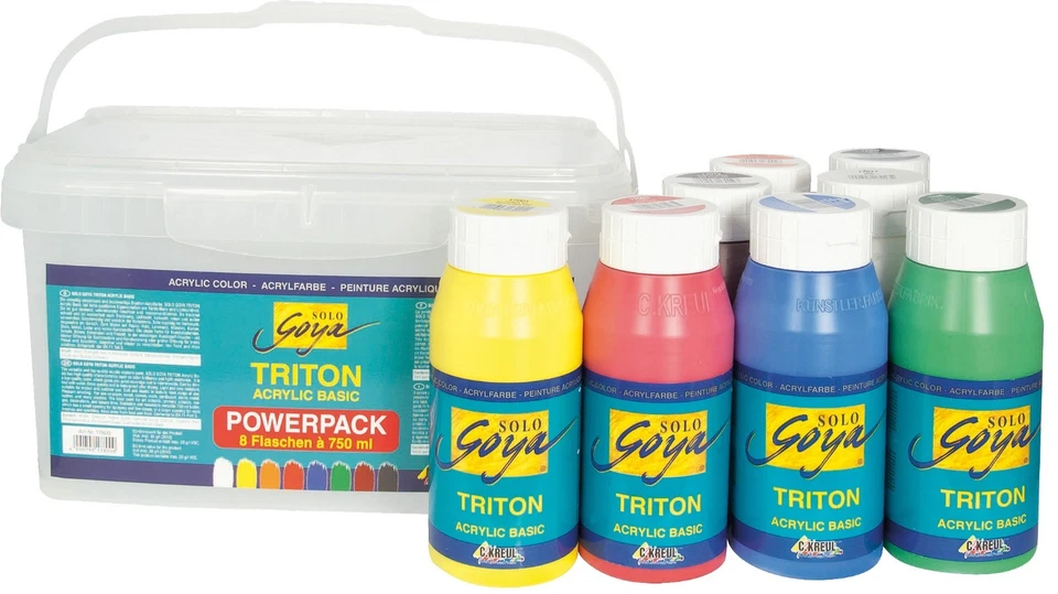 KREUL TRITON Power Pack -Acrylfarbe Bastelfarbe Malfarbe SOLO Goya 8erSet 750ml