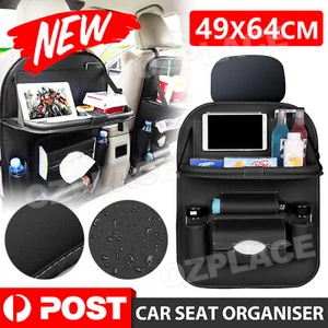 PU Leather Car Seat Back Organiser Storage Bag Foldable Table Tray Cup Holder - Picture 1 of 10