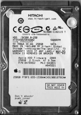 Hitachi HTS545025B9SA02 250GB Sata Hard Drive P/N: 0A70462 MLC: DA3031 - Image 1 of 2