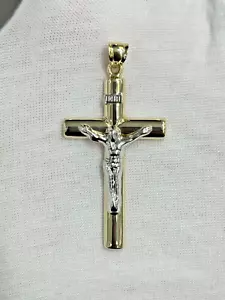 BRAND NEW 14k Two Tone Yellow Gold Crucifix 2.3 Grams 1 7/8" Long Cross Pendant - Picture 1 of 6