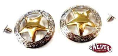 WEAVER LEATHER 2 Pack Texas Star 18K Gold Plated Conchos 1-1/2" Screw Back by Weaver New