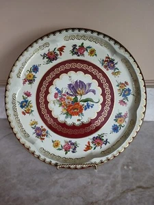 Vintage Daher Tin Serving Tray England Hand Painted 12 In Round - Picture 1 of 5