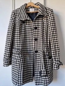 Yazz Exclusive Womens Wool Blend Coat Size 14 Black White Houndstooth Winter - Picture 1 of 9