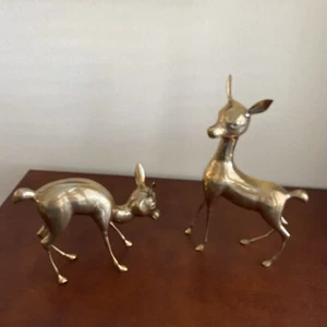 Large Mid Century modern Brass Deer Doe and Fawn 16 & 8.5” Tall - Picture 1 of 24
